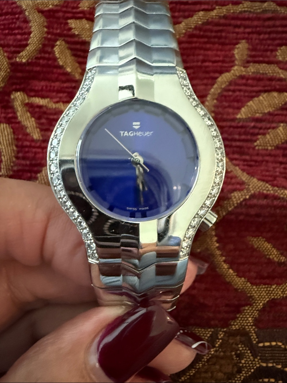 Tag Heuer Stainless Watch with Blue Dial and Diamond  Accents